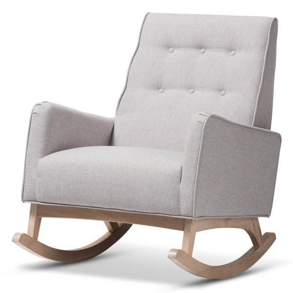 Baxton Studio Marlena Greyish Beige Upholstered Whitewash Wood Rocking Chair 143-7842